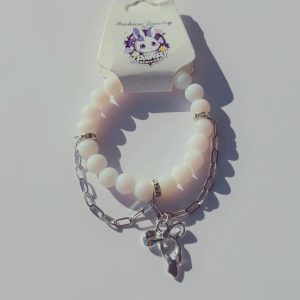 Solid white bead with chain & charm