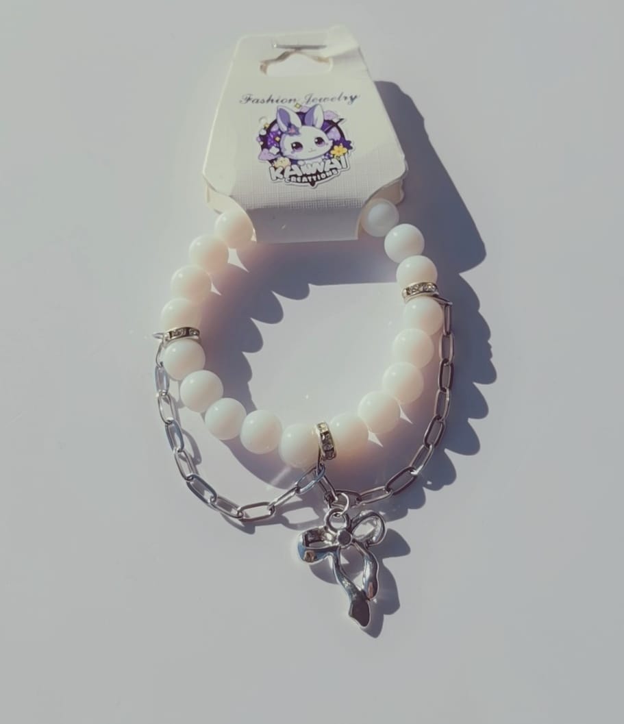 Solid white bead with chain & charm