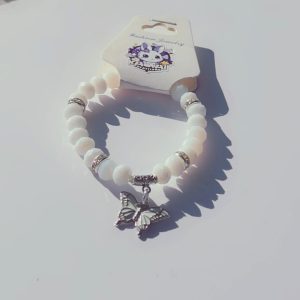 Solid White Crystal with white butterfly charm bracelet