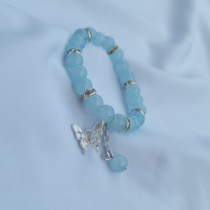 Blue butterfly bracelet with chain ball