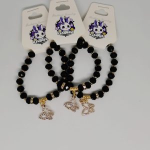 Black crystal and gold butterfly charm bracelet