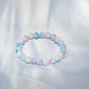 Pink, blue and white elasticated bracelet