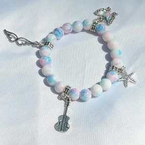 Demon hunter pink, blue, white with charms, elasticated bracelet