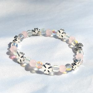 Pink, clear two tone and clover spacer elasticated bracelet