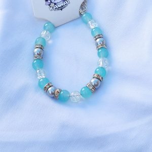 Grey pearl with clear crack and solid aqua bead adjustable bracelet