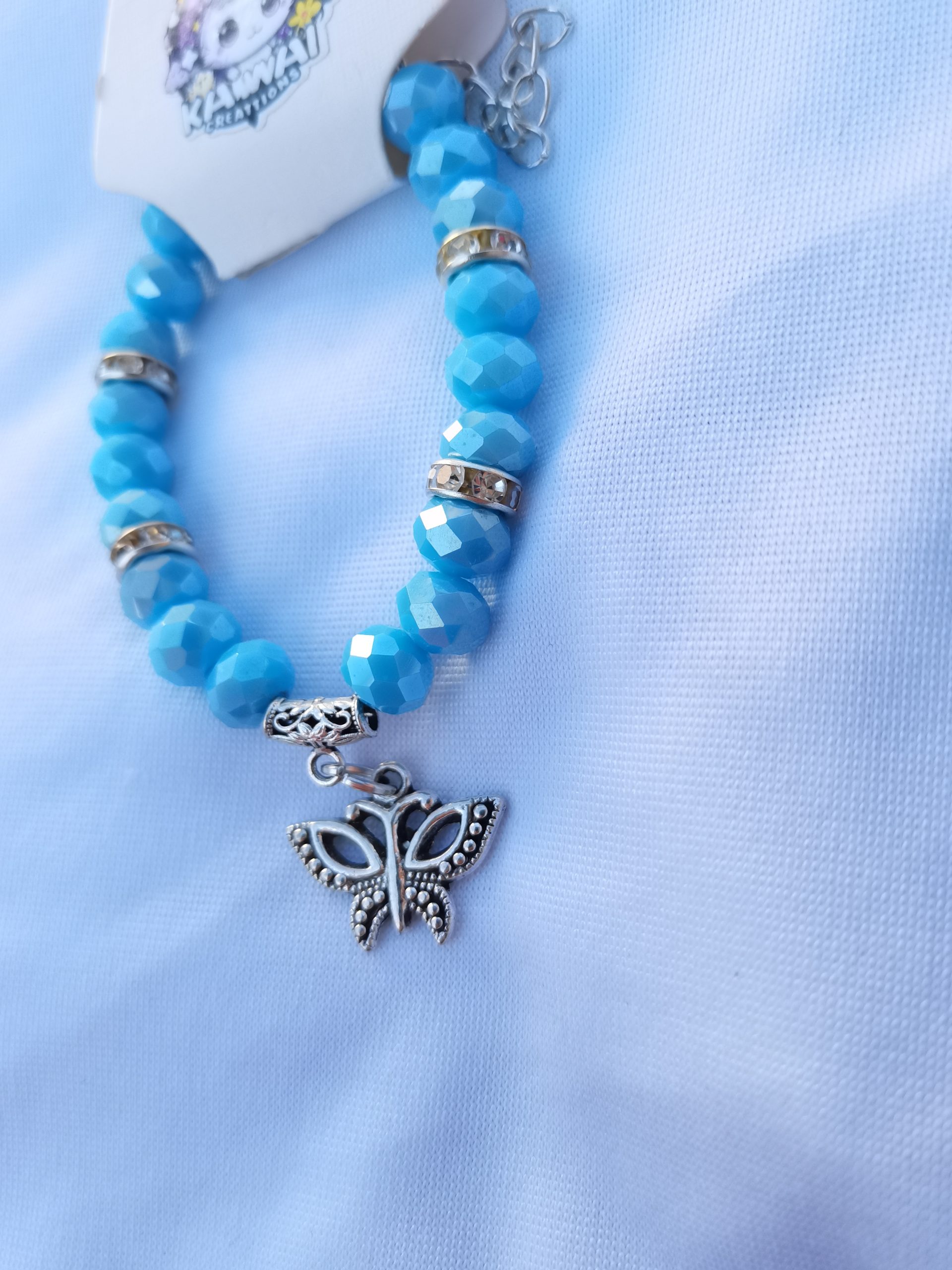 Powder blue butterfly adjustable bracelet