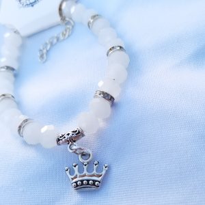 Adjustable White frost colour Cystal bracelet with crown charm