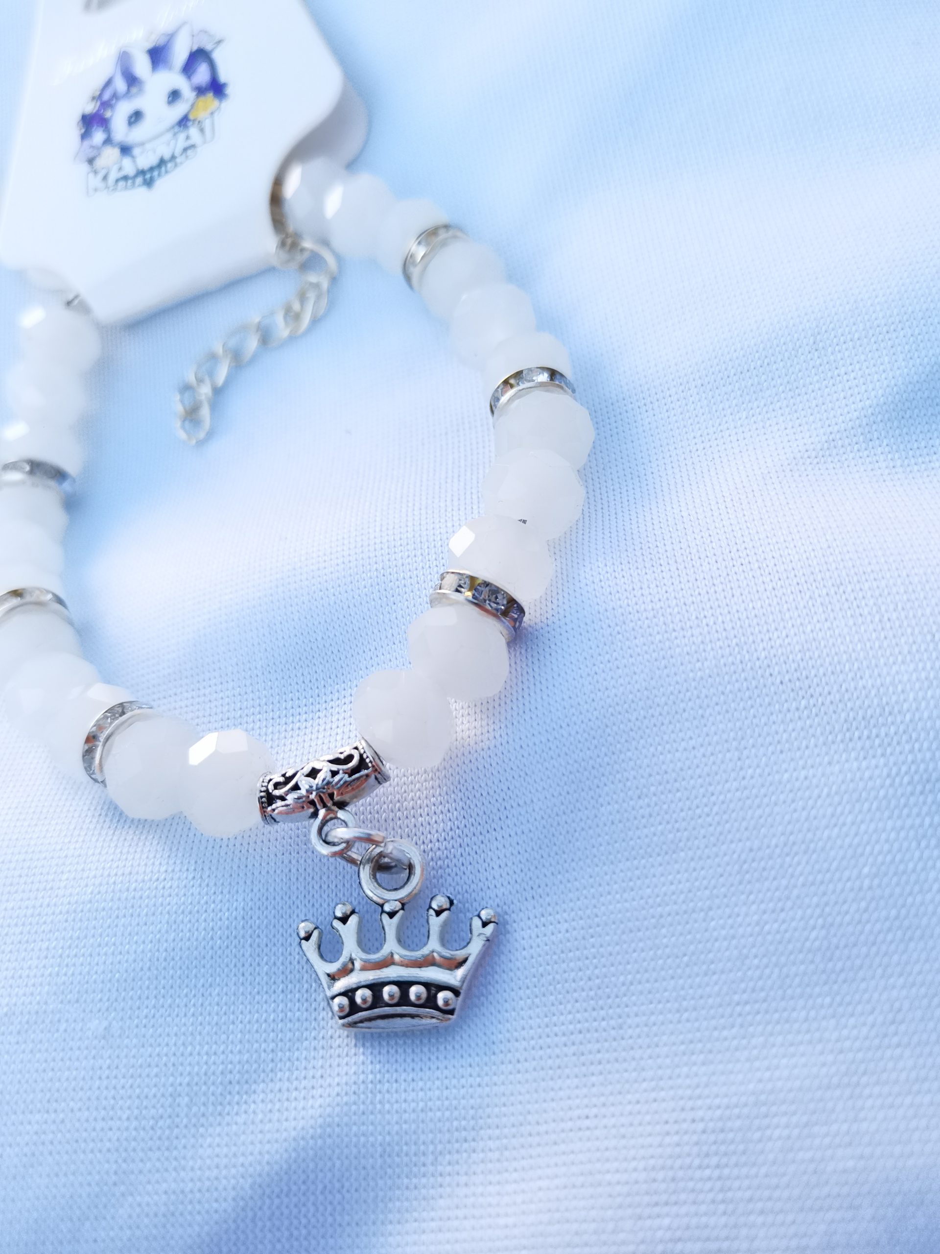 Adjustable White frost colour Cystal bracelet with crown charm