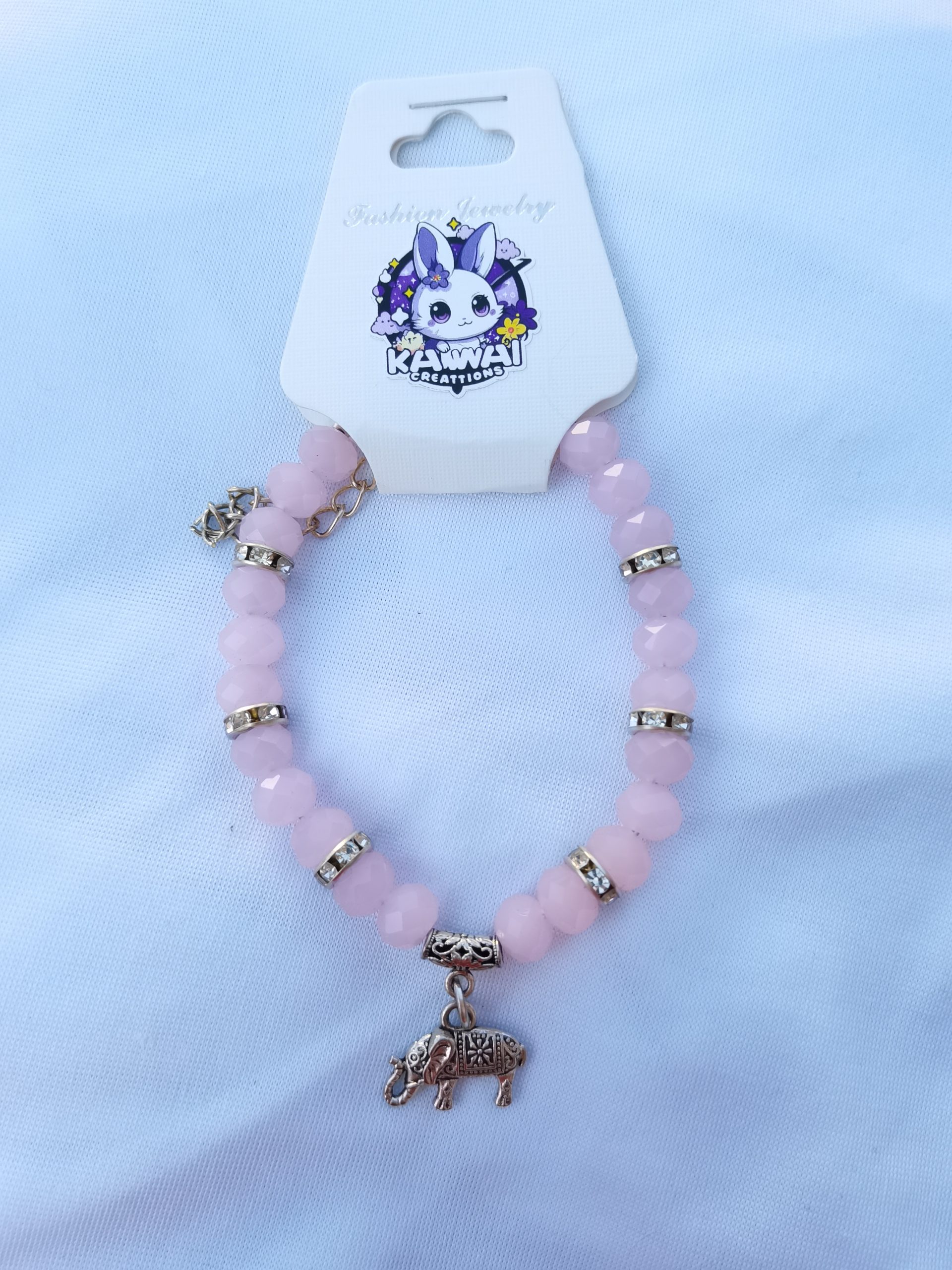 Light crystal adjustable bead with elephant charm