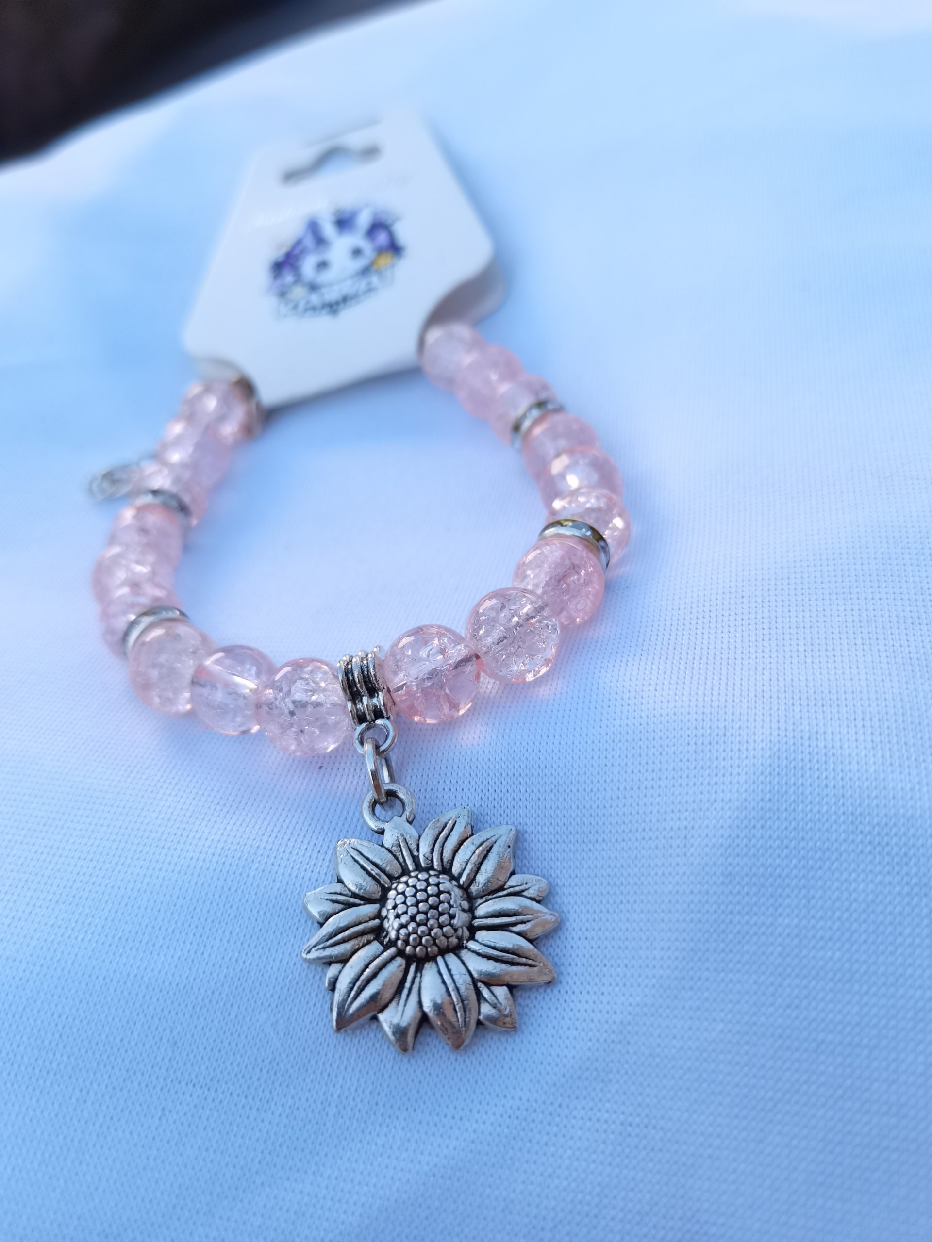 Pink crack sunflower adjustable bracelet
