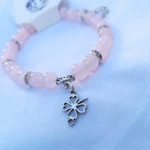 Solid pink adjustable clover charm bracelet