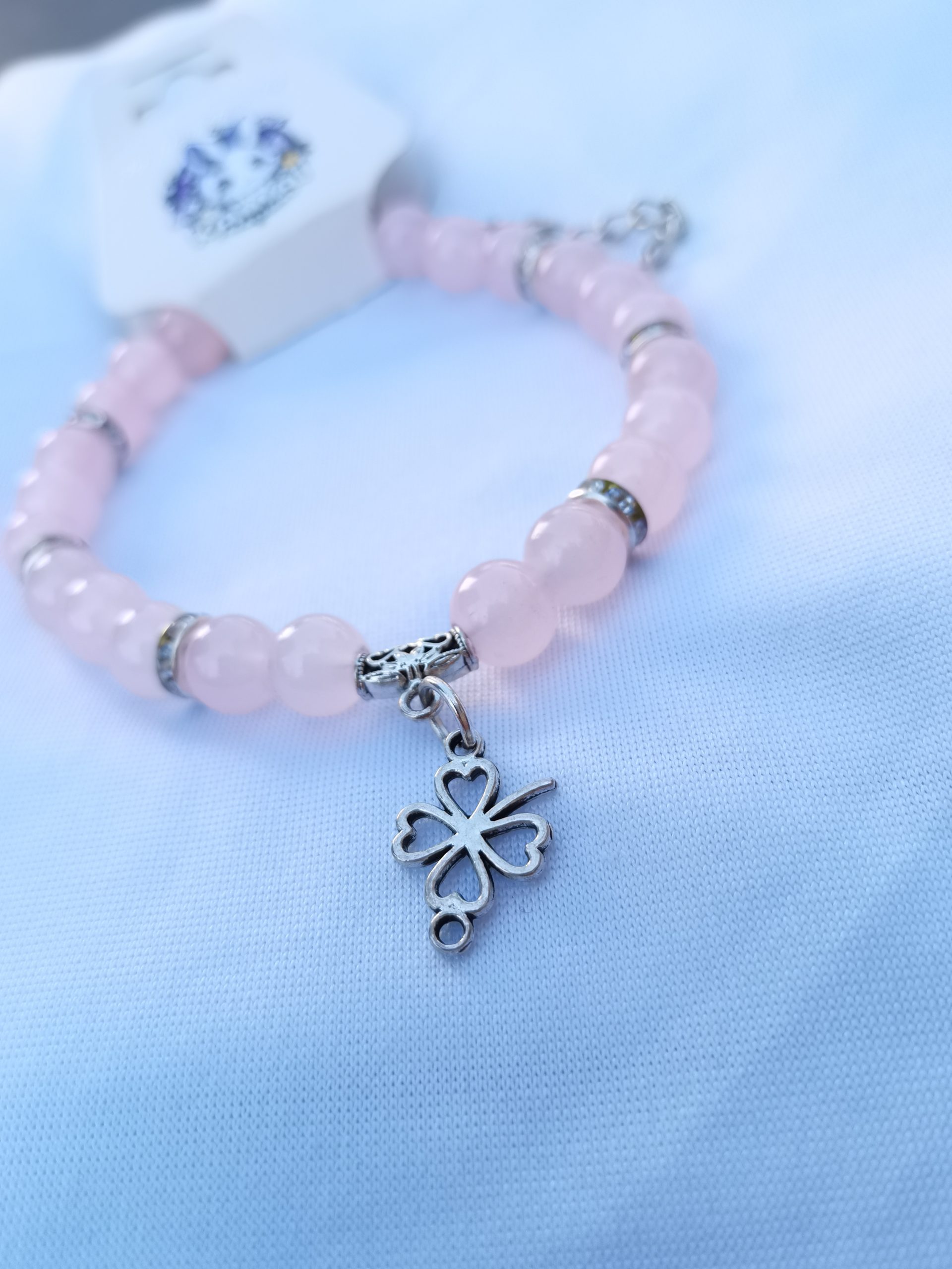 Solid pink adjustable clover charm bracelet