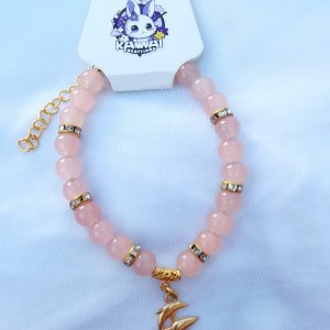 Salmon and gold adjustable bracelet with Dolphine charm
