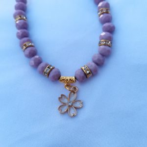 Mink crystal adjustable bracelet with flower charm
