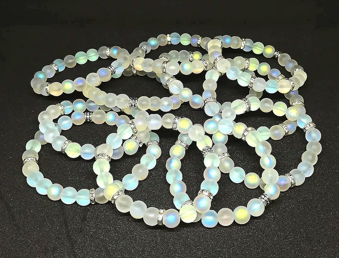 Multi frosted colour bracelet with silver spacer