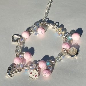 Pink and Silver Chain Bracelet with charms