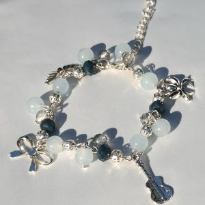Two Tone Blue Beaded Charm Bracelet