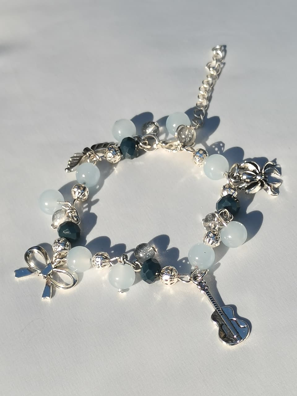 Two Tone Blue Beaded Charm Bracelet