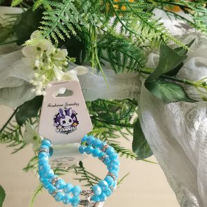 Powder blue crystal bracelet with Dolphine & silver spacers