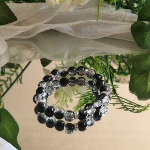 Black & Clear cracked glass elasticated bracelet