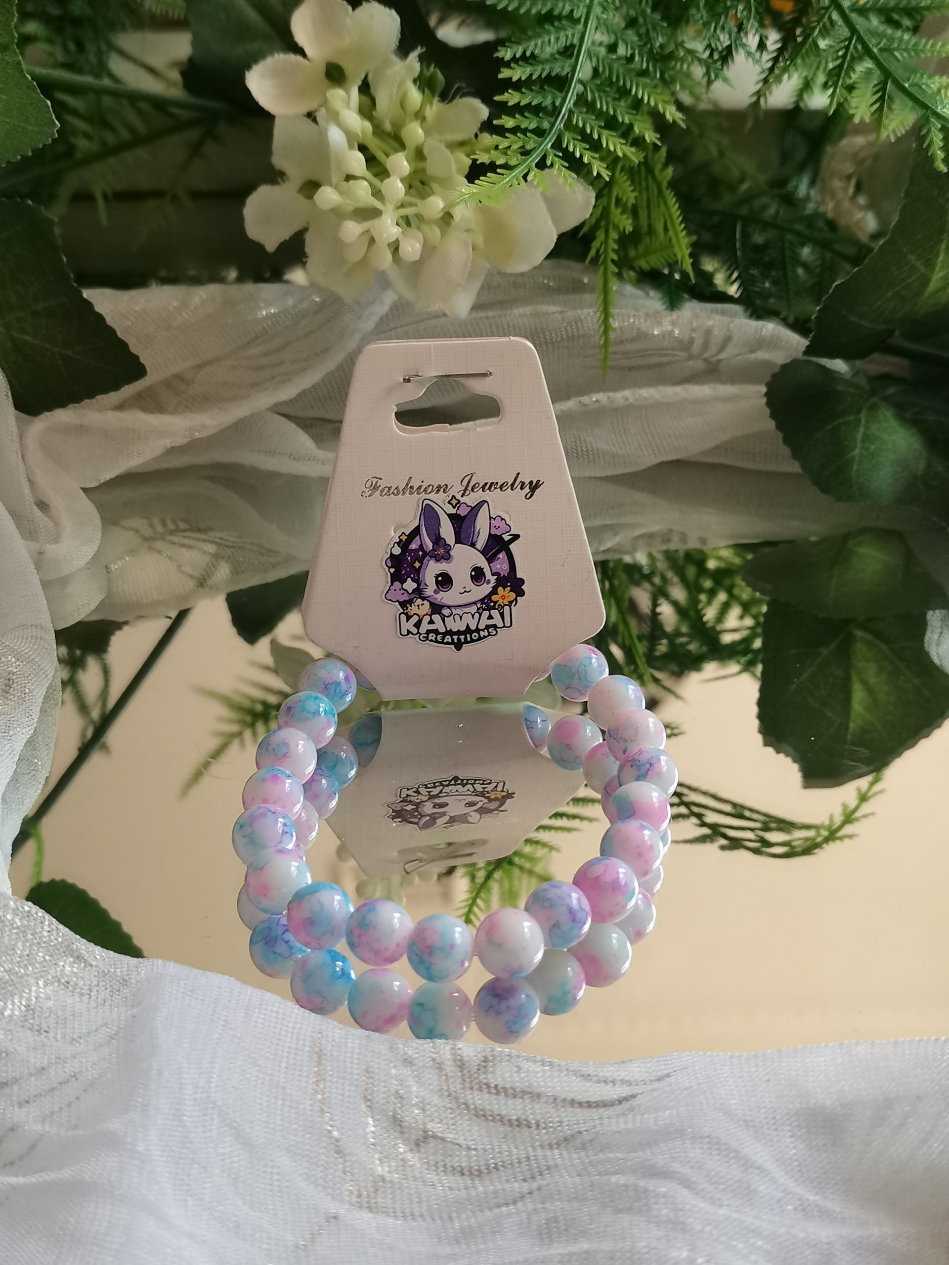 Blue and Pink elasticated bracelet