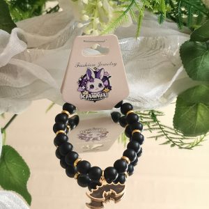 Batman bracelet made with Lava bead and charm