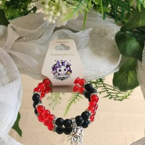 Black lava & red glass spider charm elasticated bracelet