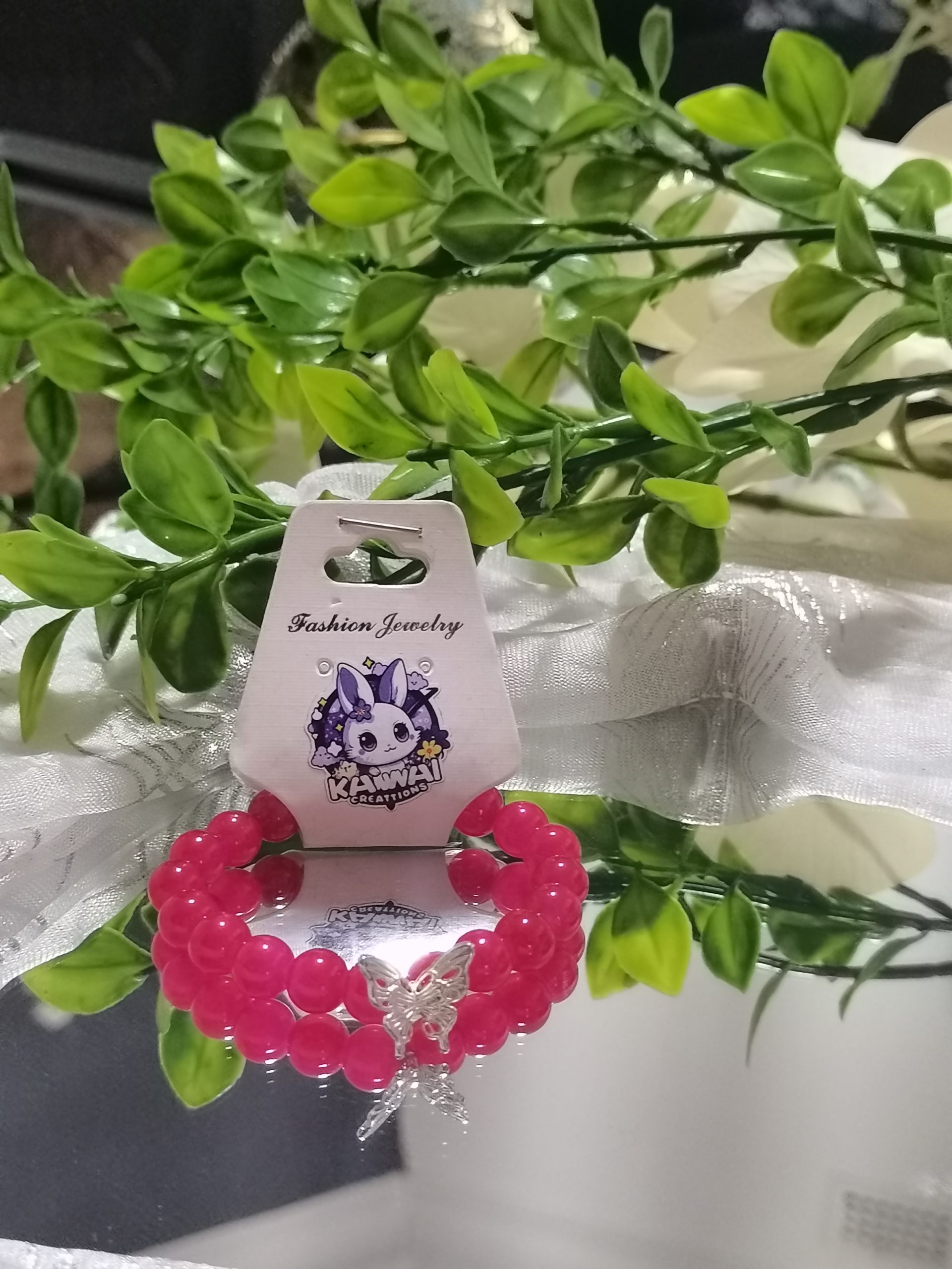 Dark mulberry elasticated bracelet with 3d butterfly