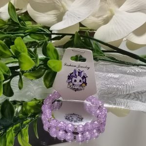 Purple cracked glass and silver bracelet
