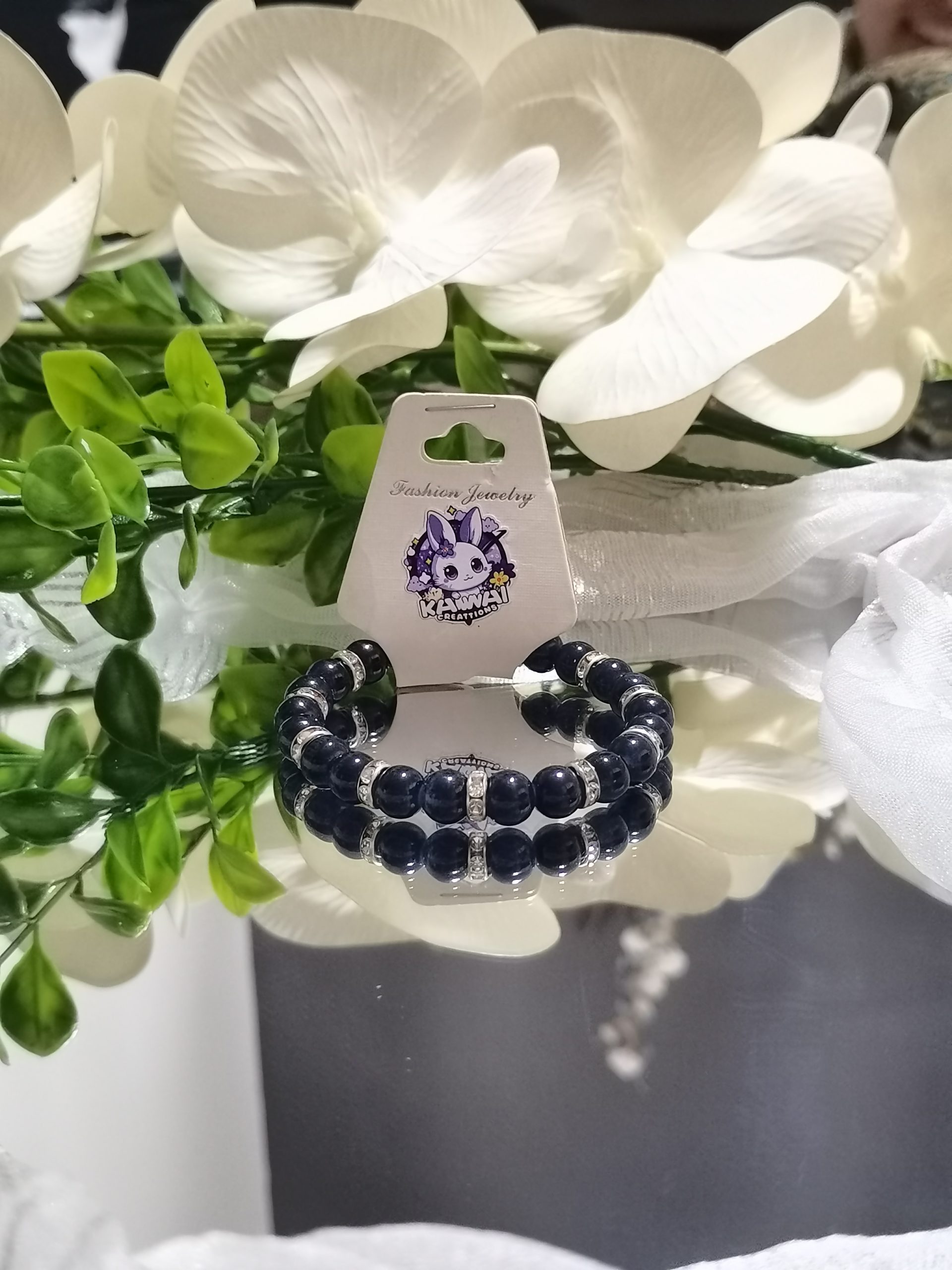 Blue Black midnight and silver bracelet