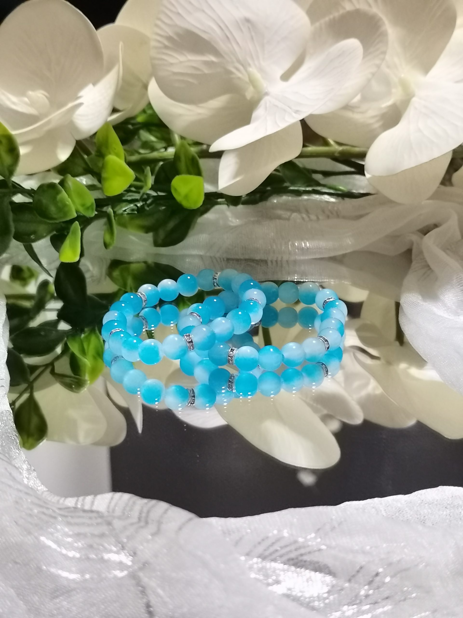 Ocean blue & light blue bracelet with silver spacers