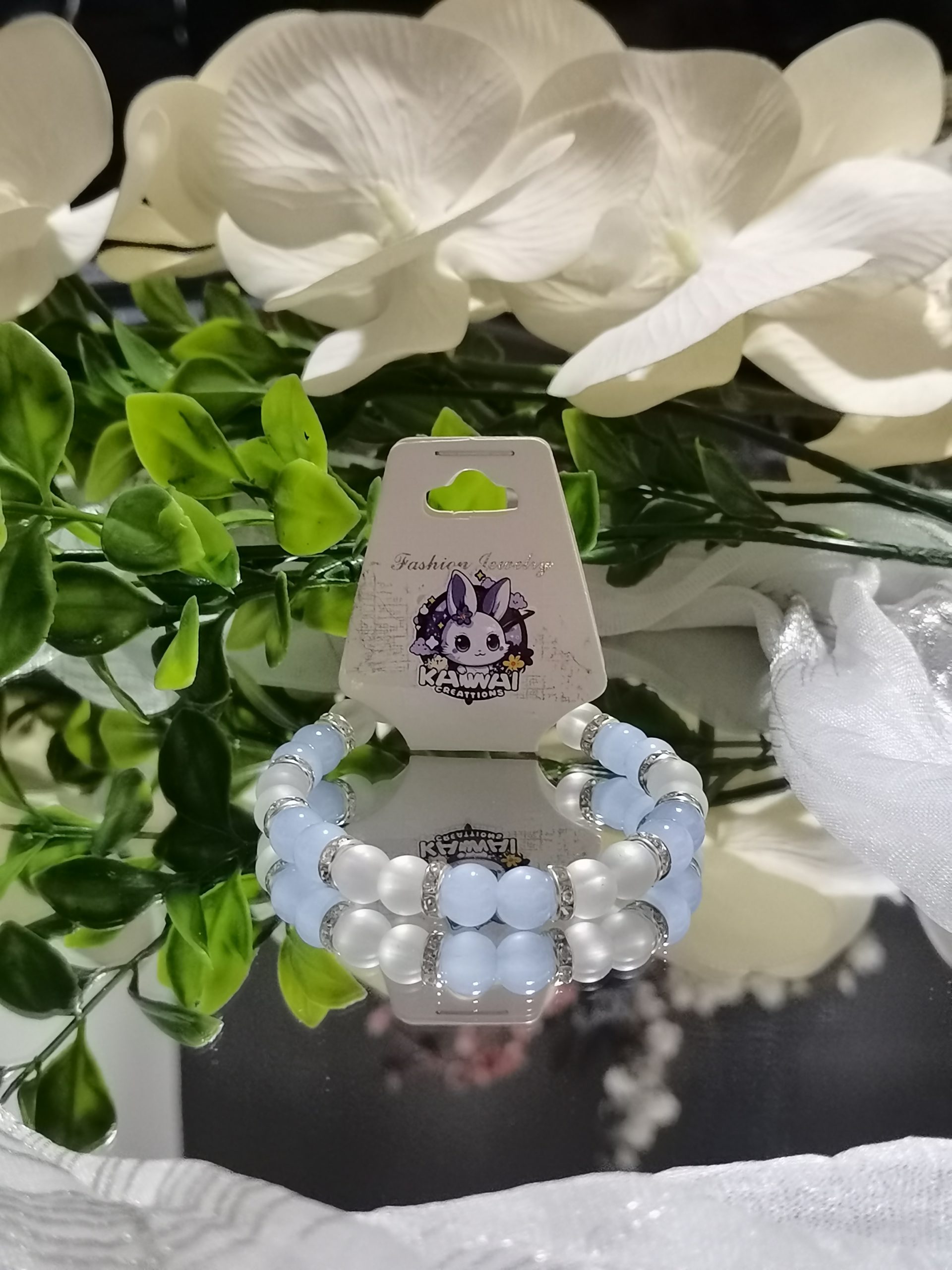 Blue & frosted beads with silver spacers